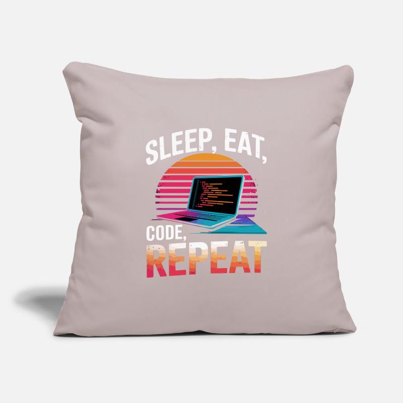 Sleep Eat Code Repeat Gift Programmeur Développeur Housse de coussin décorative 45 x 45 cm