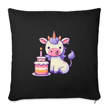 Funny CowUnicorn with Birthday Cake - Sofa pillowcase 17,3'' x 17,3'' (45 x 45 cm) - black - Front