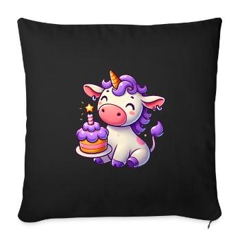 Licorne vache gâteau d’anniversaire Fun - Housse de coussin décorative 45 x 45 cm - noir - Devant