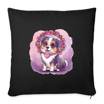 Cartoon Australian Shepherd Dog with Roses - Sofa pillowcase 17,3'' x 17,3'' (45 x 45 cm) - black - Front