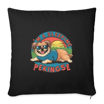 Mignon pékinois endormi pour les amoureux des chiens - Housse de coussin décorative 45 x 45 cm - noir - Devant