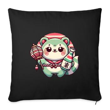 Whimsical Tanuki Lantern Design - Sofa pillowcase 17,3'' x 17,3'' (45 x 45 cm) - black - Front