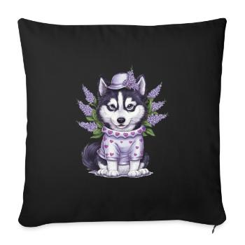 Cute cartoon husky with lilac - Sofa pillowcase 17,3'' x 17,3'' (45 x 45 cm) - black - Front