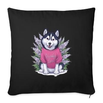 Cute cartoon husky with lilac - Sofa pillowcase 17,3'' x 17,3'' (45 x 45 cm) - black - Front