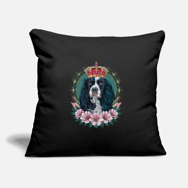 Cocker Spaniel avec fleurs et couronne Housse de coussin décorative 45 x 45 cm