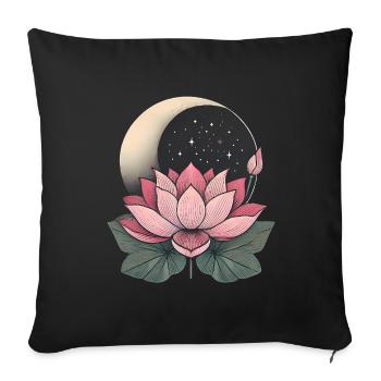 Élégante fleur de lotus avec motif de lune - Housse de coussin décorative 45 x 45 cm - noir - Devant