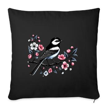 Chicadee on Blossoming Branch Design - Sofa pillowcase 17,3'' x 17,3'' (45 x 45 cm) - black - Front