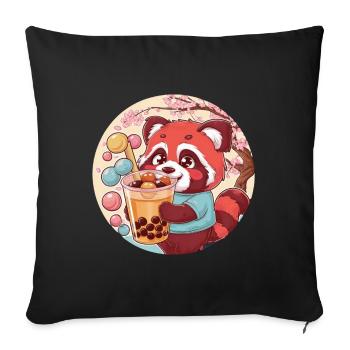 Panda Kawaii Rouge avec Bubble Tea - Housse de coussin décorative 45 x 45 cm - noir - Devant