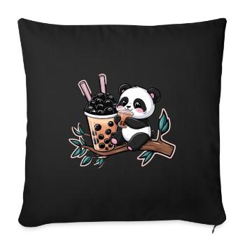 Panda Kawaii avec Bubble Tea - Housse de coussin décorative 45 x 45 cm - noir - Devant