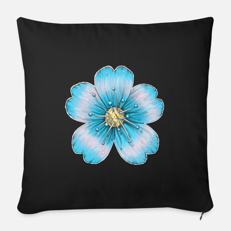 Fleur bleu clair - Housse de coussin décorative 45 x 45 cm - noir