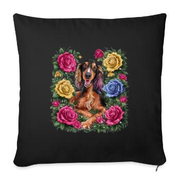 Bande dessinée Setter irlandais avec des roses - Housse de coussin décorative 45 x 45 cm - noir - Devant