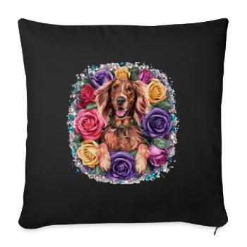 Bande dessinée Setter irlandais avec des roses - Housse de coussin décorative 45 x 45 cm - noir - Devant