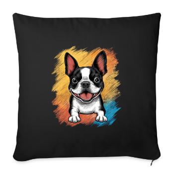 Mignon dessin animé Boston terrier avec des lunettes de soleil - Housse de coussin décorative 45 x 45 cm - noir - Devant
