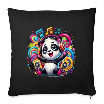 Cute panda in kawaii style listening to music - Sofa pillowcase 17,3'' x 17,3'' (45 x 45 cm) - black - Front