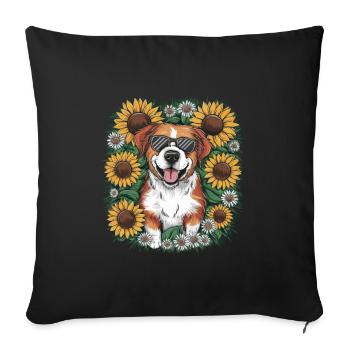 Lagotto Romagnolo with sun flowers - Sofa pillowcase 17,3'' x 17,3'' (45 x 45 cm) - black - Front