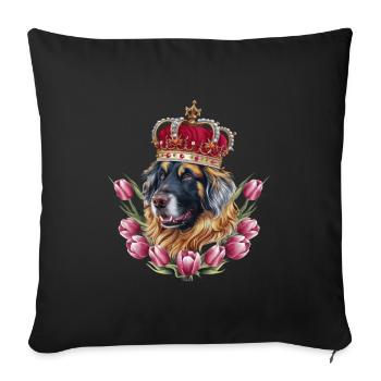Chien Leonberger avec couronne et tulipes - Housse de coussin décorative 45 x 45 cm - noir - Devant