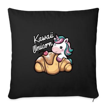Kawaii Unicorn with Croissant - Sofa pillowcase 17,3'' x 17,3'' (45 x 45 cm) - black - Front