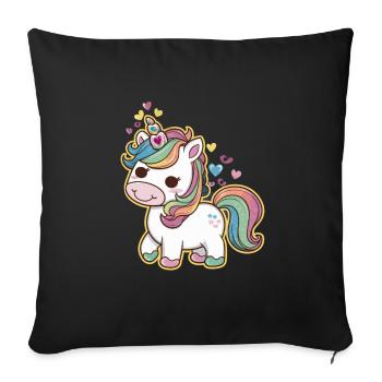 Licorne Kawaii mignonne avec des cœurs - Housse de coussin décorative 45 x 45 cm - noir - Devant