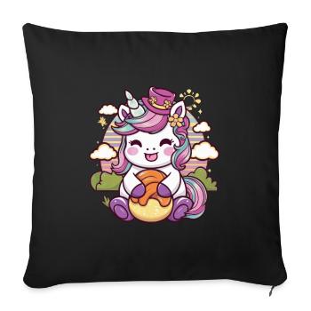 Kawaii unicorn with delicious food - Sofa pillowcase 17,3'' x 17,3'' (45 x 45 cm) - black - Front