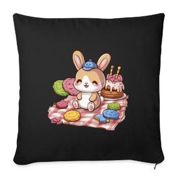 Dessin animé lapin kawaii avec des biscuits et un gâteau - Housse de coussin décorative 45 x 45 cm - noir - Devant