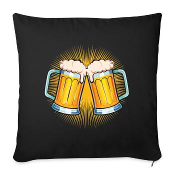 01 Zwei Bierkrüge Maßkrüge zum anstoßen Prost - Sofakissenbezug 45 x 45 cm - Schwarz - Vorne