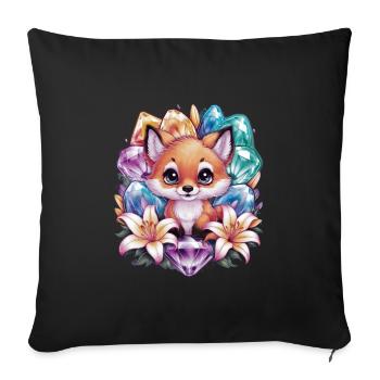 Dessin animé Kawaii renard avec des fleurs colorées - Housse de coussin décorative 45 x 45 cm - noir - Devant