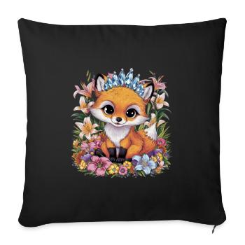 Dessin animé Kawaii renard avec des fleurs colorées - Housse de coussin décorative 45 x 45 cm - noir - Devant