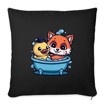 Kawaii fox in cartoon style with rubber duck - Sofa pillowcase 17,3'' x 17,3'' (45 x 45 cm) - black - Front