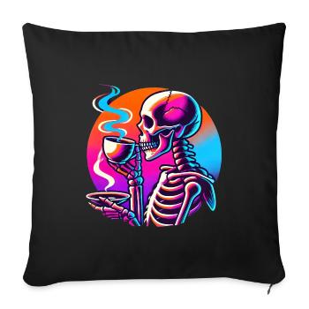 Neon Skeleton Sipping Coffee Design - Sofa pillowcase 17,3'' x 17,3'' (45 x 45 cm) - black - Front
