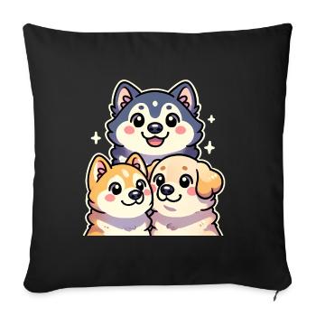 Adorable chien empilé dessin animé - Housse de coussin décorative 45 x 45 cm - noir - Devant