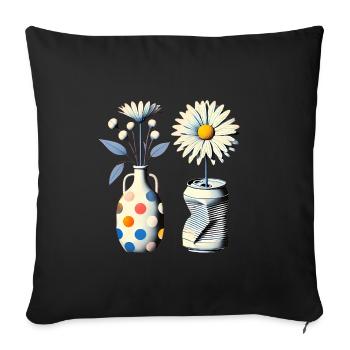 Vintage-Gänseblümchen in skurrilen Vasen - Sofakissenbezug 45 x 45 cm - Schwarz - Vorne