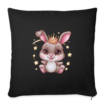 Mignon lapin kawaii avec couronne et étoiles - Housse de coussin décorative 45 x 45 cm - noir - Devant