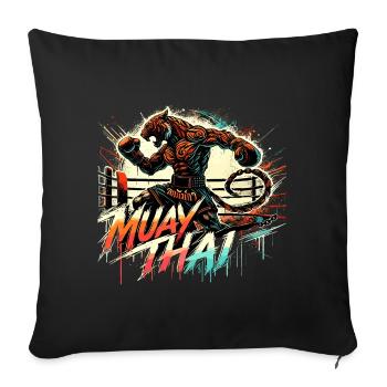 Muay Thai Tiger Boxe thaïlandaise Kickboxing Boxe Cadeau - Housse de coussin décorative 45 x 45 cm - noir - Devant