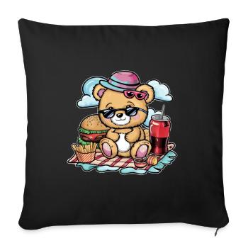 Niedlicher Cartoon Teddybär mit Fast Food - Sofakissenbezug 45 x 45 cm - Schwarz - Vorne