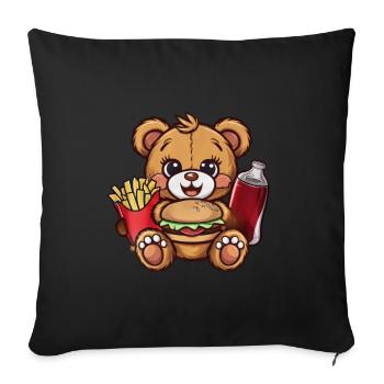 Niedlicher Cartoon Teddybär mit Fast Food - Sofakissenbezug 45 x 45 cm - Schwarz - Vorne