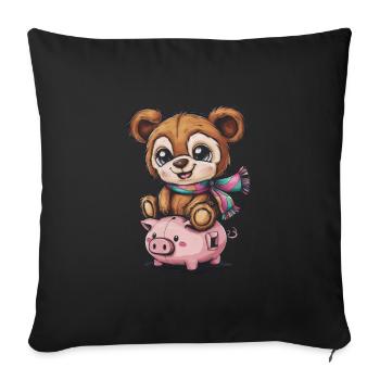Cute Kawaii Teddy Bear with Piggy Bank - Sofa pillowcase 17,3'' x 17,3'' (45 x 45 cm) - black - Front