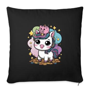 Cool Kawaii Unicorn with Piggy Bank - Sofa pillowcase 17,3'' x 17,3'' (45 x 45 cm) - black - Front