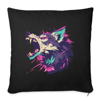 Portrait of a furious wolf with bright colors - Sofa pillowcase 17,3'' x 17,3'' (45 x 45 cm) - black - Front