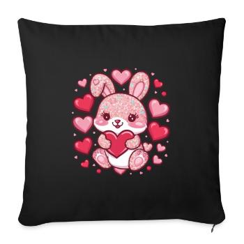 Lapin Kawaii dans le style dessin animé - Housse de coussin décorative 45 x 45 cm - noir - Devant