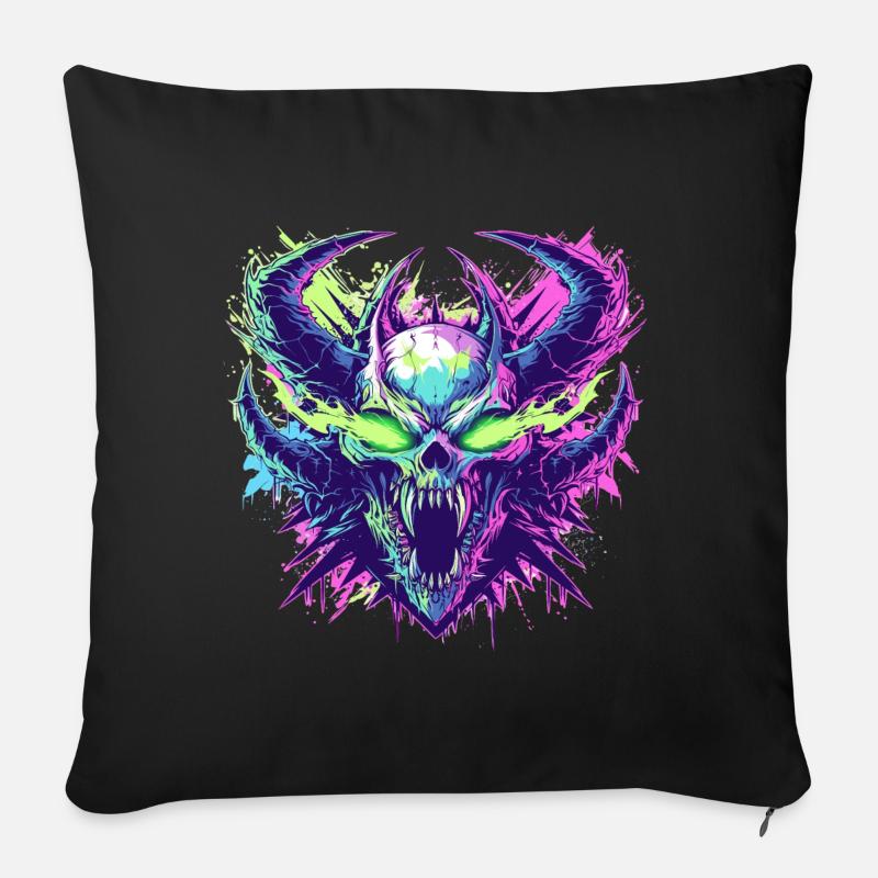 Tête de squelette furieuse avec un style pop art - Housse de coussin décorative 45 x 45 cm - noir