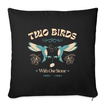 D’une pierre deux coups – Motif oiseau vintage - Housse de coussin décorative 45 x 45 cm - noir - Devant