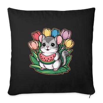 Kawaii chinchilla with watermelon and tulips - Sofa pillowcase 17,3'' x 17,3'' (45 x 45 cm) - black - Front