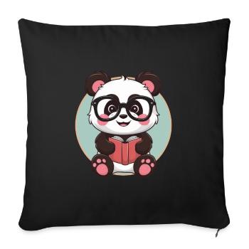 Mignon panda kawaii avec des lunettes et un livre - Housse de coussin décorative 45 x 45 cm - noir - Devant