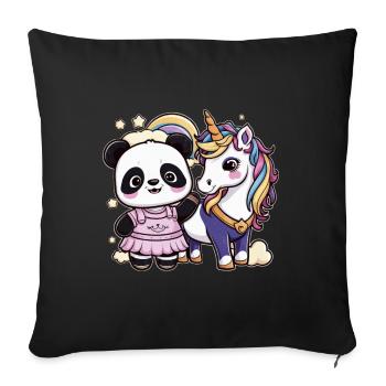 Mignon panda kawaii avec licorne - Housse de coussin décorative 45 x 45 cm - noir - Devant