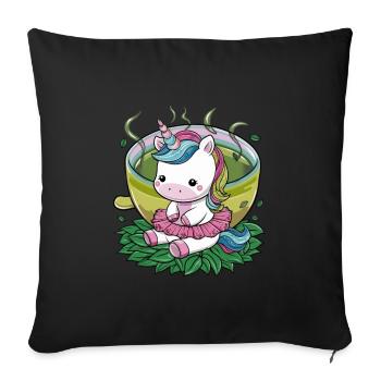 Une jolie licorne kawaii aime le thé vert - Housse de coussin décorative 45 x 45 cm - noir - Devant