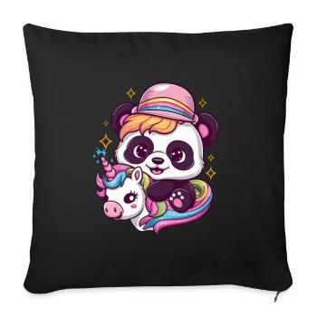 Mignon panda kawaii avec licorne - Housse de coussin décorative 45 x 45 cm - noir - Devant