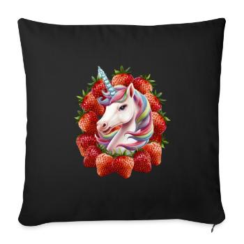 Licorne mignonne avec des fraises pleines de magie - Housse de coussin décorative 45 x 45 cm - noir - Devant