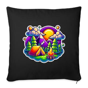 Scène de tente de montagne de camping drôle - Housse de coussin décorative 45 x 45 cm - noir - Devant