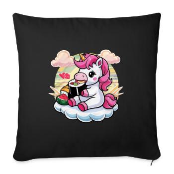 La licorne kawaii adore les sushis - Housse de coussin décorative 45 x 45 cm - noir - Devant