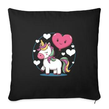 Cute Unicorn with Heart Balloons - Sofa pillowcase 17,3'' x 17,3'' (45 x 45 cm) - black - Front